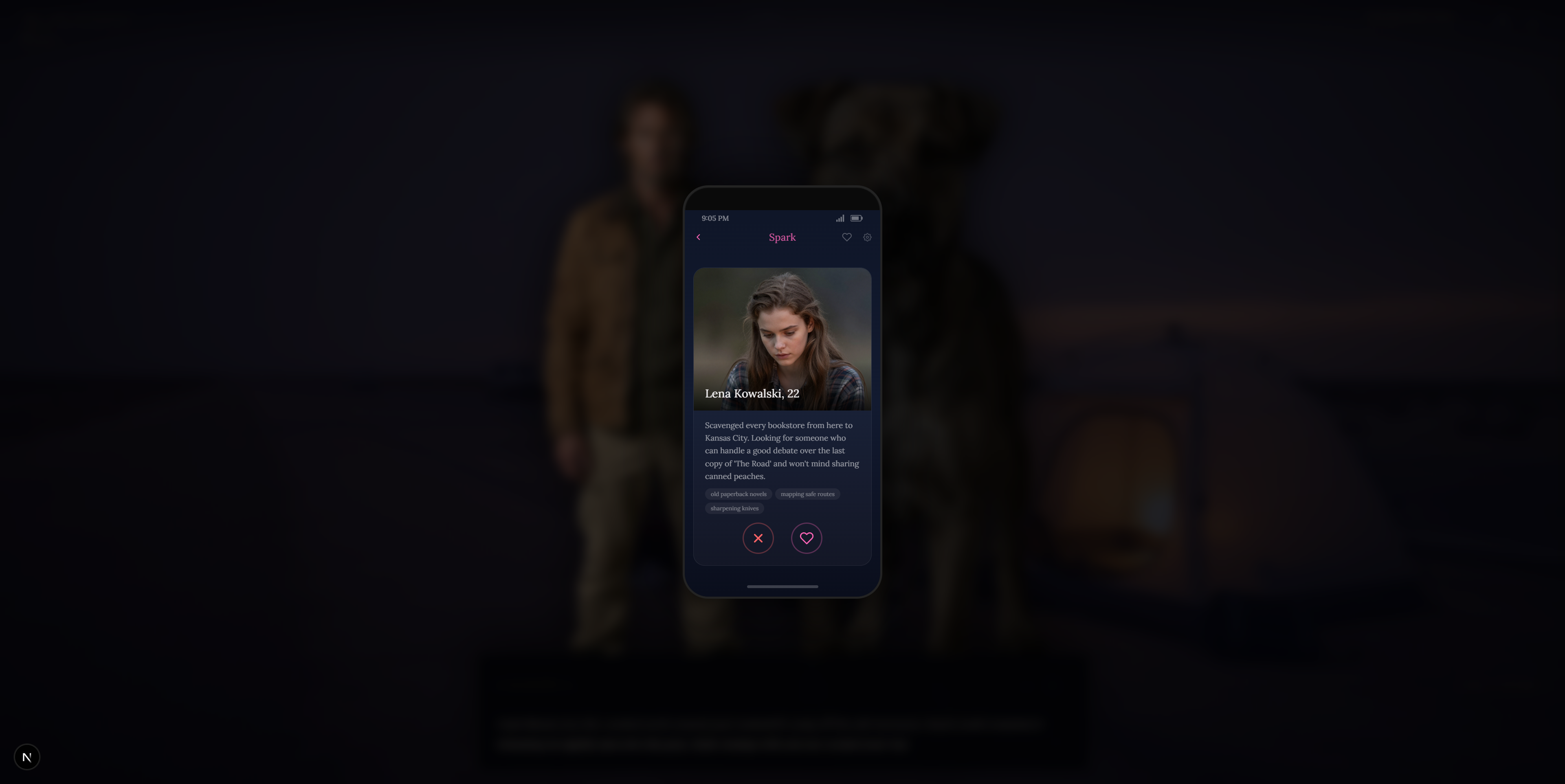 Noiravo in-game dating app — post-apocalyptic setting realistic character
